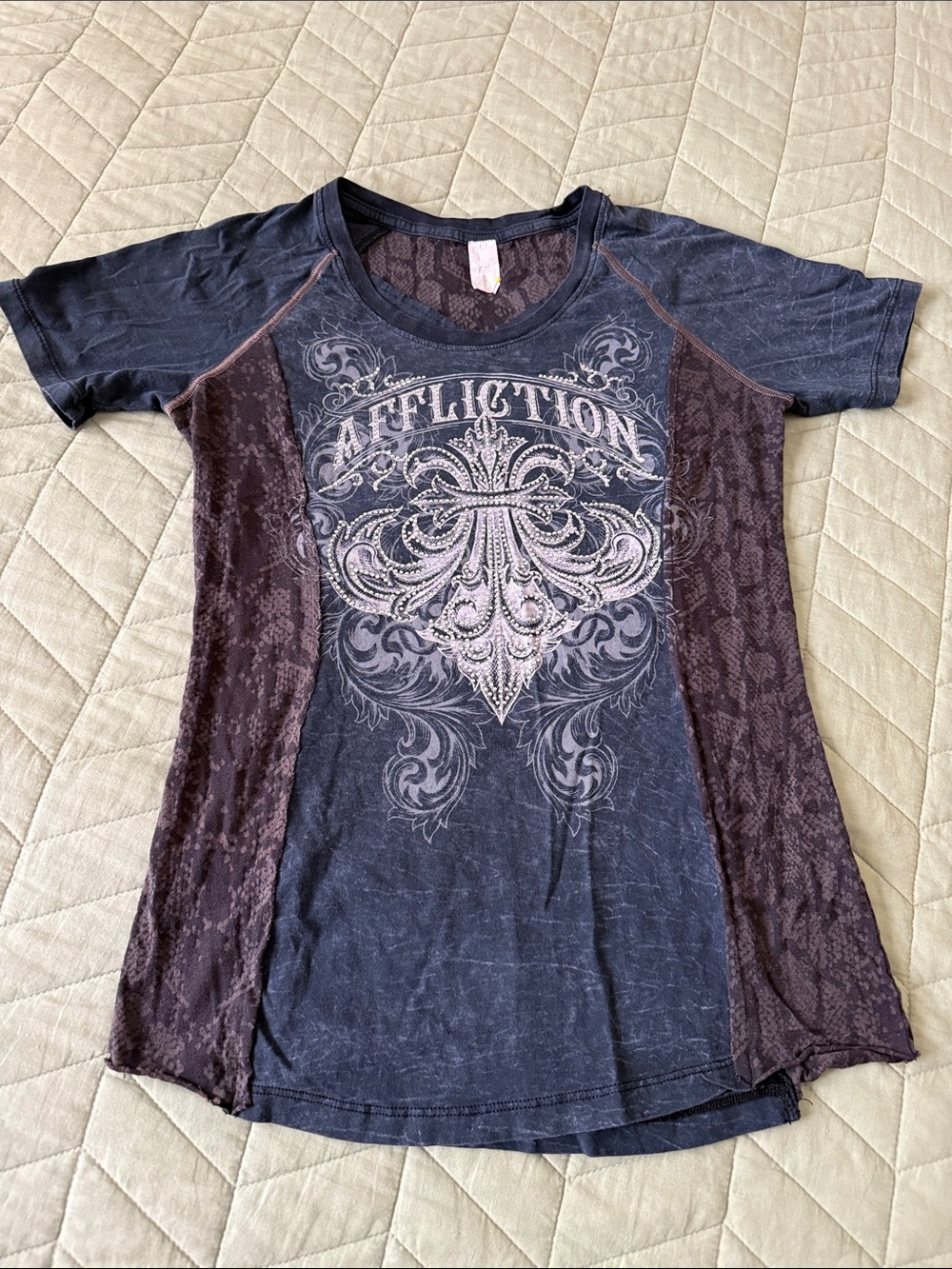Affliction Women's Navy Graphic Tee with Side Panels